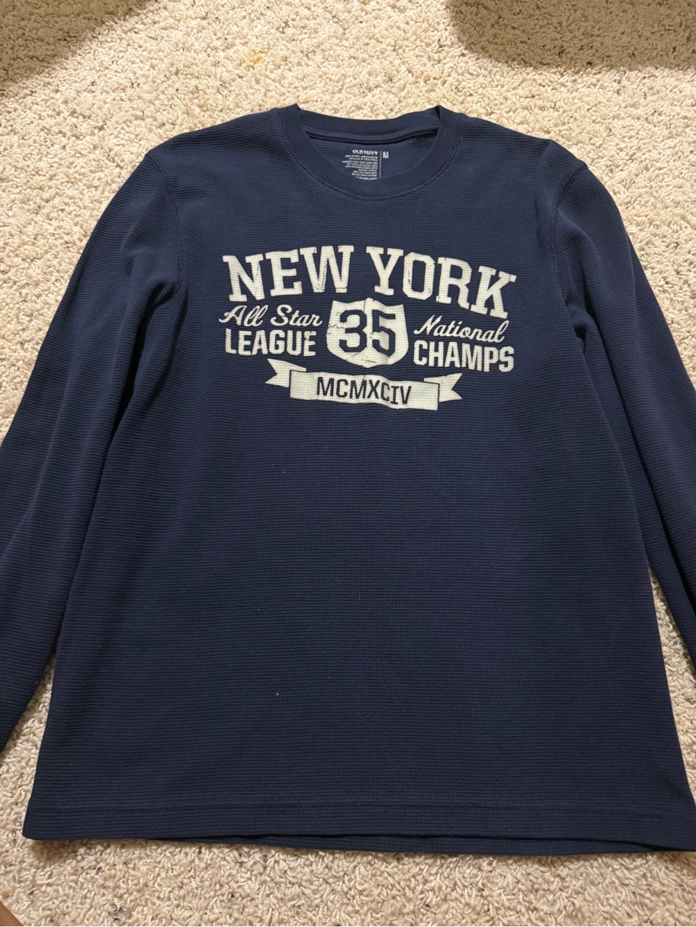 Old Navy Navy Blue Waffle-Knit Graphic Long Sleeve